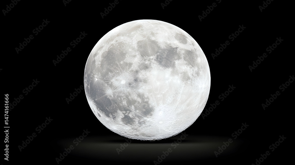 Obraz premium A luminous full moon, craters and shadows visible against a black background