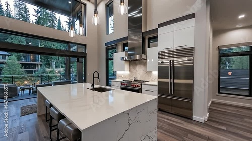 Wallpaper Mural Modern kitchen with large windows overlooking a landscape. Torontodigital.ca