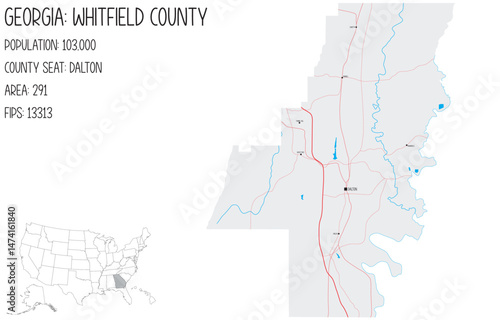 Large and detailed map of Whitfield County in Georgia, USA.