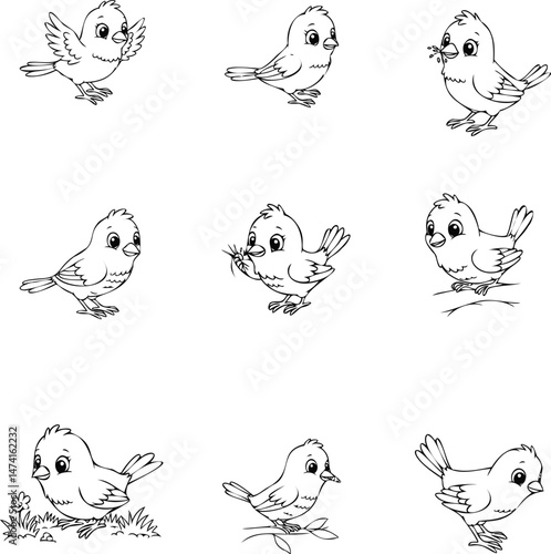 Cute Cartoon canary Birds in Various Poses