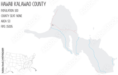 Large and detailed map of Kalawao County in Hawaii, USA.
