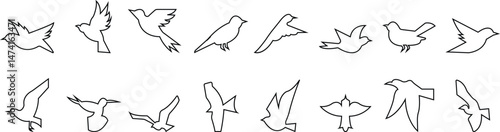 silhouette of flying birds with wide open wings vector art template designs icon set, Ink grunge birds afar brush hand drawn markers and crayons icons isolated on transparent background for mobile app