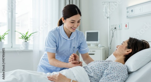 Nurse supports patient in hospital room