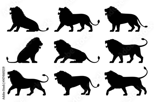 Lion silhouette vector set of african animal poses