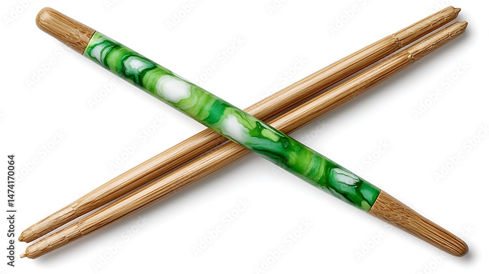 Fototapeta premium Green Bamboo Knitting Needles with Craft Supplies, and DIY.