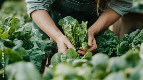 Wallpaper Mural Close-up of hands harvesting fresh leafy greens from a garden bed. Torontodigital.ca