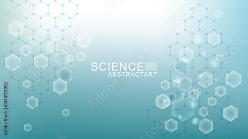 Health care abstract background with hexagons, lines and dots. Medical innovation banner template concept. Biology and pharmaceutical technology background. Vector illustration.