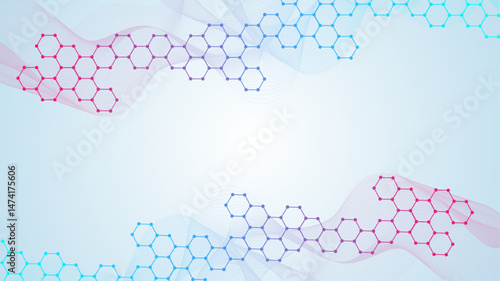 Health care abstract background with hexagons, lines and dots. Medical innovation banner template concept. Biology and pharmaceutical technology background. Vector illustration.