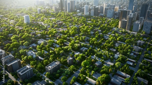 Verdant cityscape panorama of urban greening initiative.