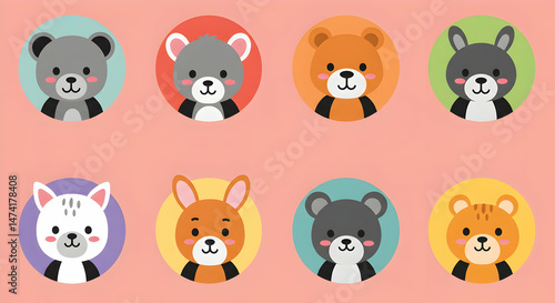 Cute cartoon animals on pink background