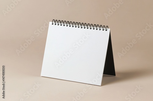 Blank desk spiral calendar white isolated mockup. Realistic mock up for paper table calender. 3d standing tent agenda planner with empty page. Monthly sheet or organizer cover for appointment set
