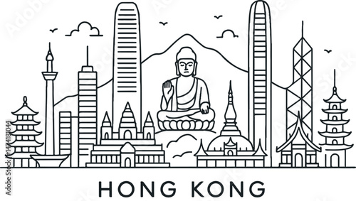 Hong Kong Skyline Illustration Line Art