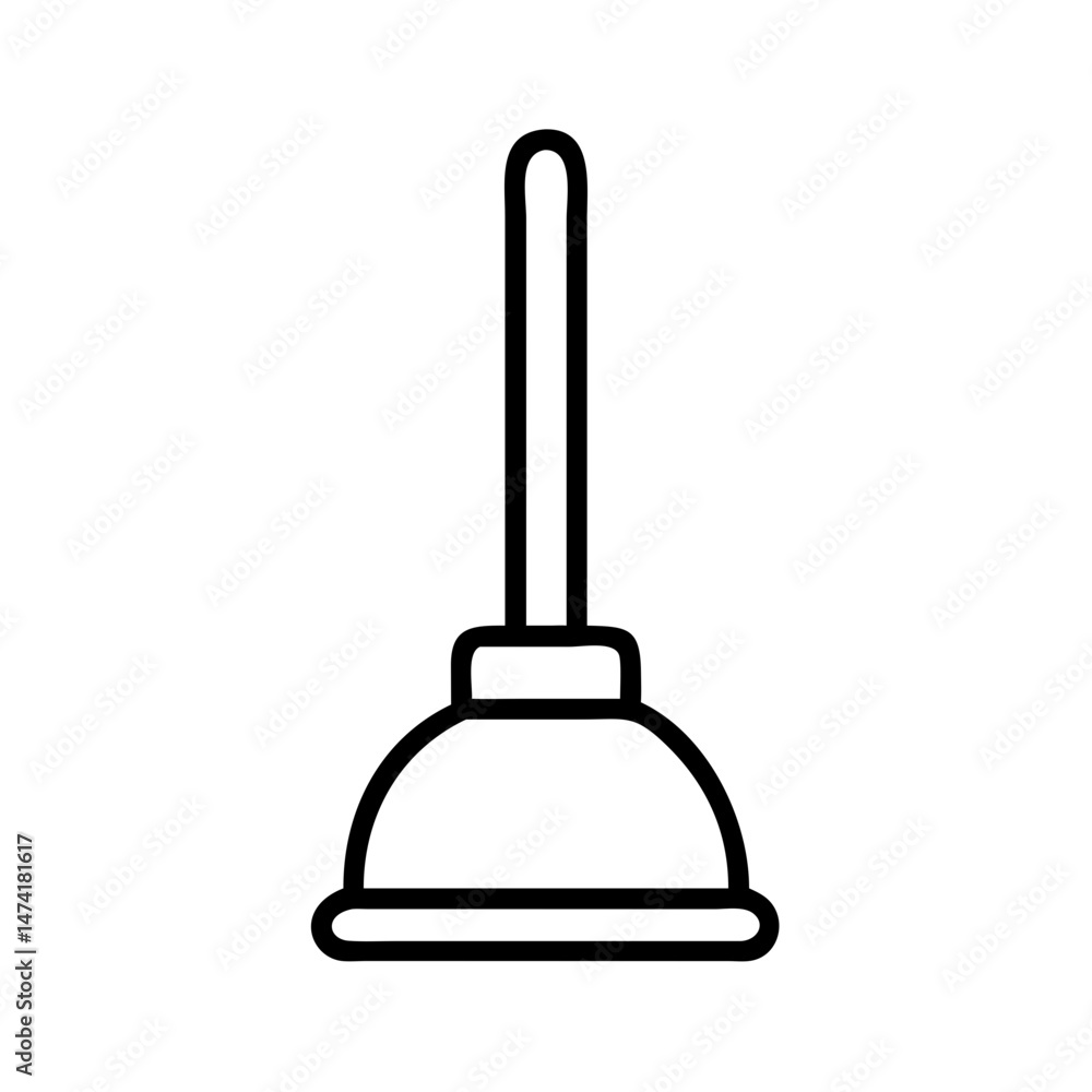 black and white icon of rubber plunger with handle, minimal outline sanitation tool for unclogging drains and pipes, isolated plumbing maintenance vector black and white icon of rubber plunger with handle, minimal outline sanitation tool for unclogging drains and pipes, isolated plumbing maintenance vector