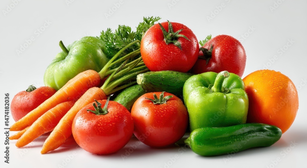 Fresh, vibrant vegetables and fruit arrangement Fresh, vibrant vegetables and fruit arrangement