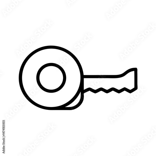 black and white icon of plumbing access key with round head and jagged blade, minimal outline symbol for tool or system entry, isolated vector