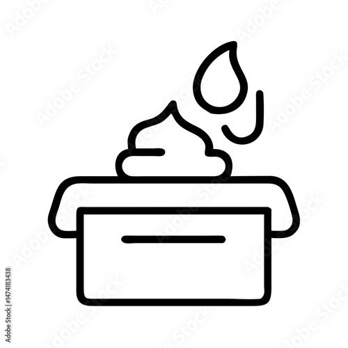 black and white icon of plumbing sealant or waterproof paste container with water drop, minimal outline repair material, isolated maintenance symbol