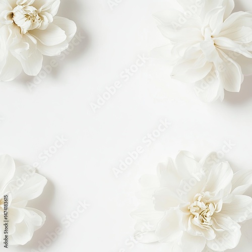 Delicate white flowers arranged in a square frame on a plain background