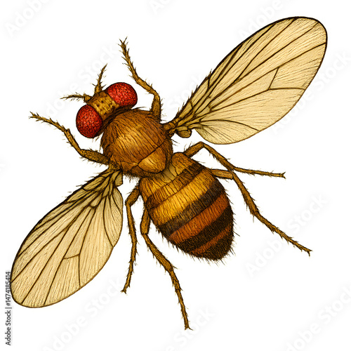 Detailed illustration of a fruit fly insect with transparent background ideal for scientific research educational materials or artistic projects