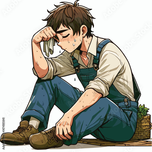 a field worker is wiping his sweat