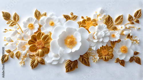 3D embossed white and gold floral arrangement