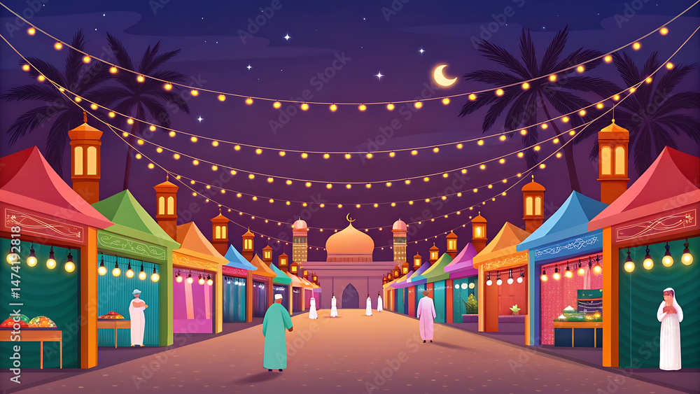 Obraz premium Lantern-lit festival street with lights