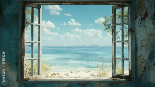 Serene Ocean View Through Open Window: A Captivating Coastal Escape Concept