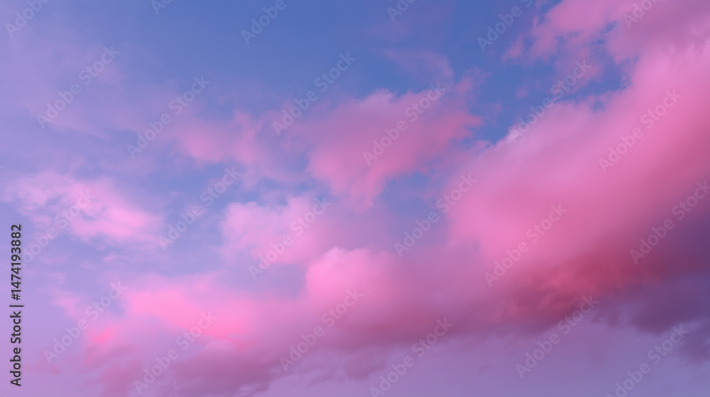 Fototapeta premium Gentle twilight sky with soft pink clouds and dreamy fine grain effect