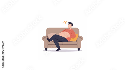 Man relaxing on couch with full belly after Thanksgiving dinner