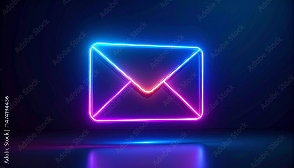 Fototapeta premium Neon email icon digital space graphic design colorful environment abstract viewpoint communication