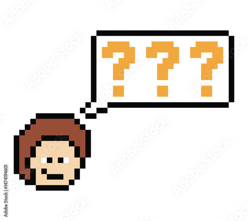 Pixel art cartoon character man cute question mark decoration 8 bit male boy confused idea question mark quiz questionnaire choose cartoon pixel game 8bit png vector.