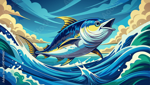  portrait Majestic tuna leaps gracefully from ocean waves Very beautiful