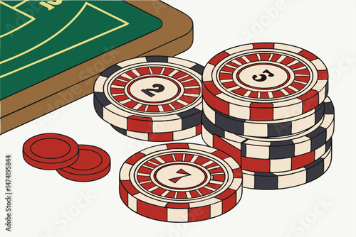 146 colored casino poker chips, various stacks, casino elements, 3d rendering, photorealistic, high resolution
