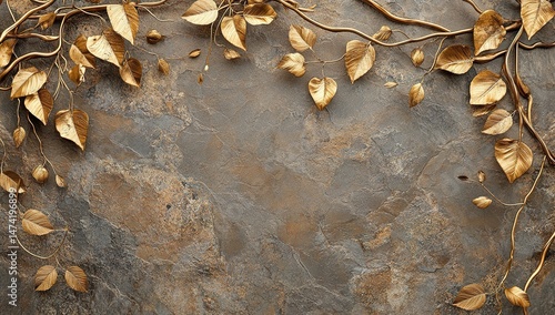 Fototapeta Naklejka Na Ścianę i Meble -  Dried Gold Leaves On Textured Background