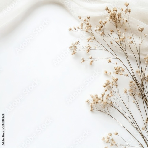 Delicate dried flowers and flowing fabric