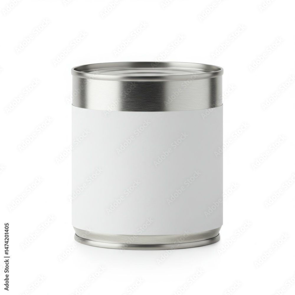 Metal can isolated on white background, blank label for food product packaging, mockup, branding, advertising Metal can isolated on white background, blank label for food product packaging, mockup, branding, advertising