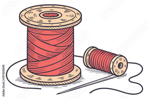 147 spool of vibrant red thread, thread reel, cotton thread, textile, craft, sewing, embroidery, needlework, high resolution, detailed, hyperrealistic