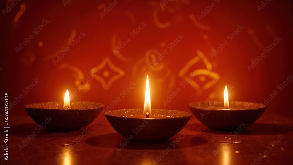 Decorative clay lamps glow during festive celebration night Decorative clay lamps glow during festive celebration night