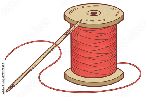 147 spool of vibrant red thread, thread reel, cotton thread, textile, craft, sewing, embroidery, needlework, high resolution, detailed, hyperrealistic