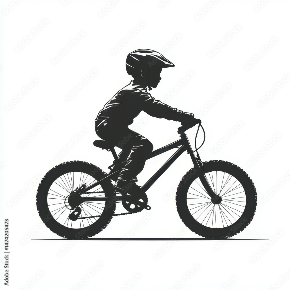 Naklejka premium Young child riding a mountain bike on a sunny day in a recreational area