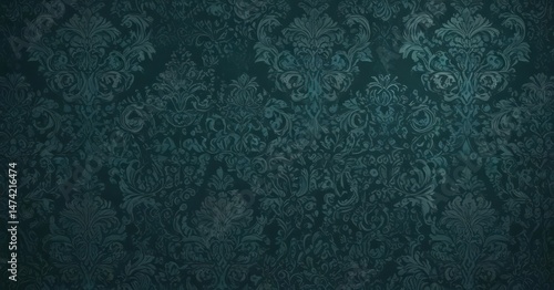 Deep teal damask wallpaper, luxurious seamless design,  rich,  aqua,  classic