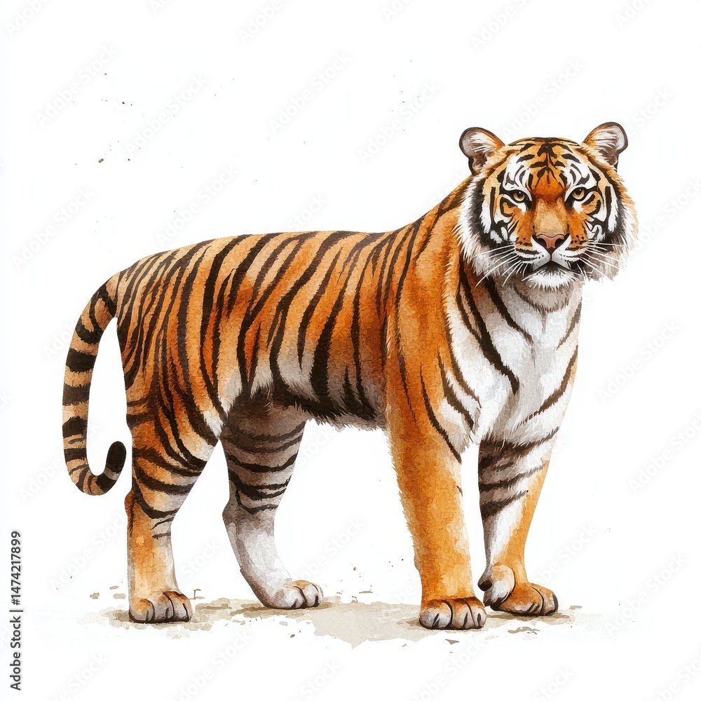 Obraz premium Majestic Orange and Black Tiger Illustration on White Background