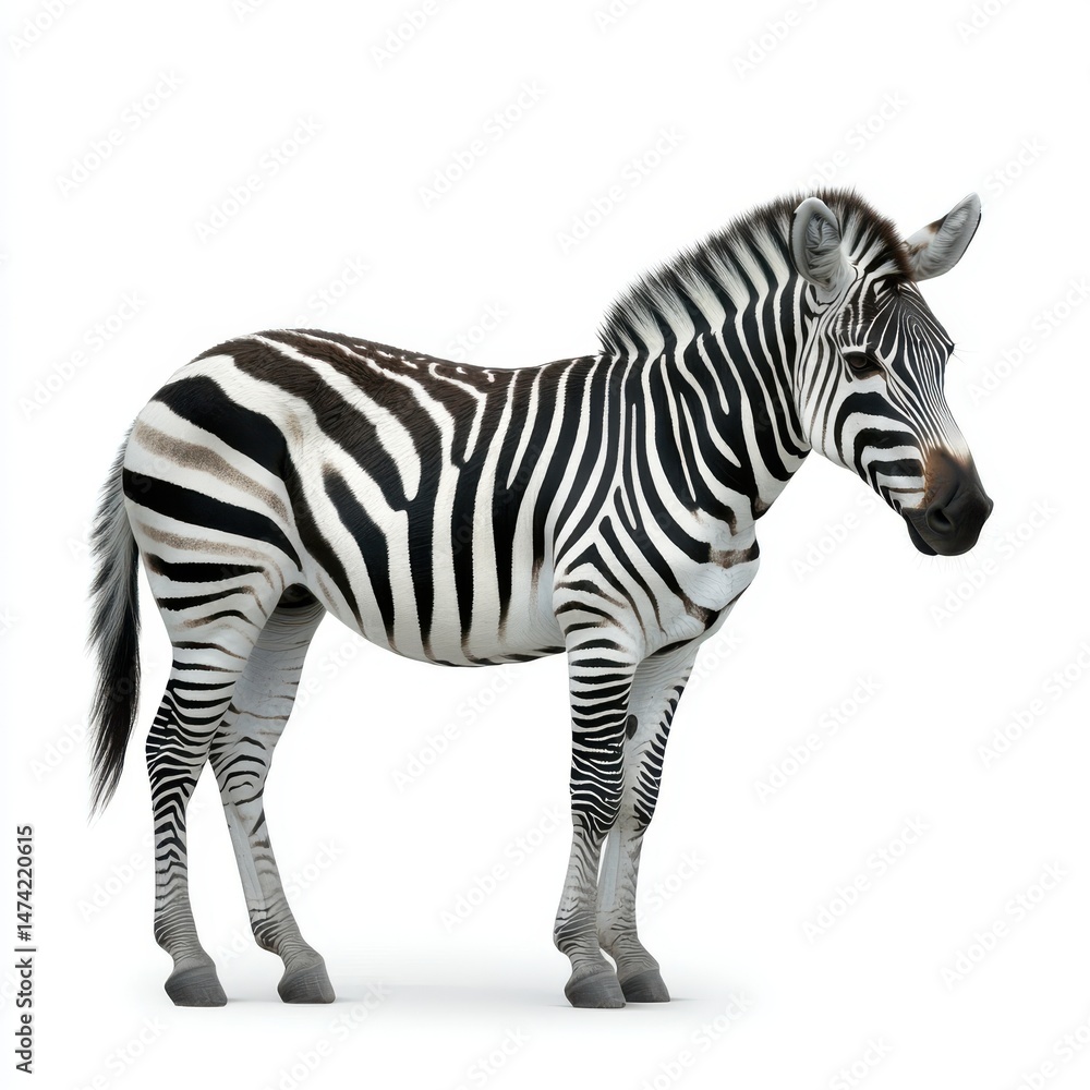 Fototapeta premium Profile View of a Zebra Against a White Background