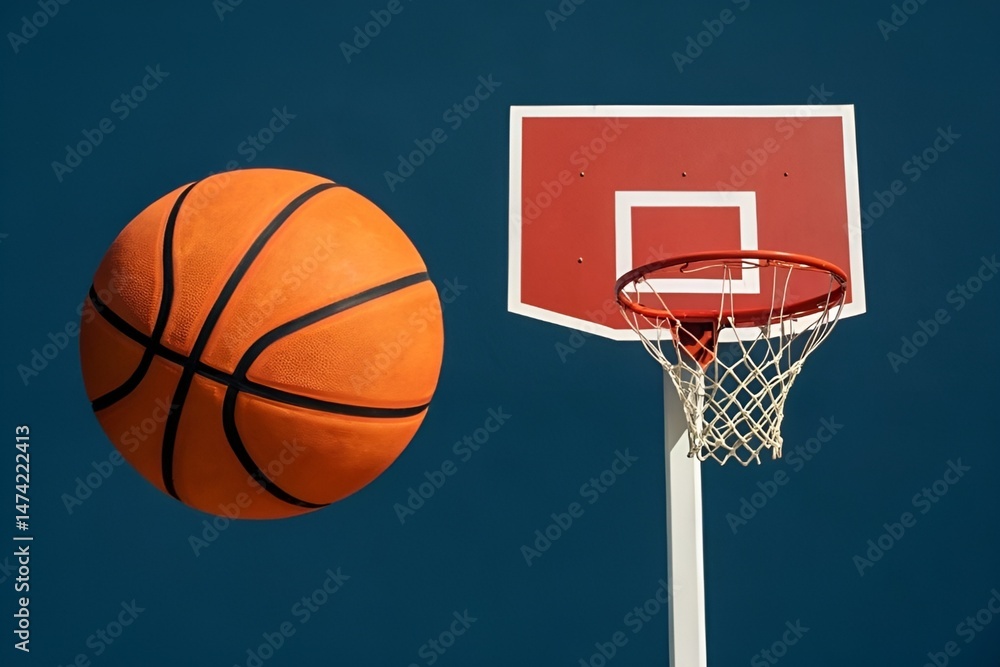 Simple Illustration of Basketball and Hoop on Dark Blue Background Simple Illustration of Basketball and Hoop on Dark Blue Background