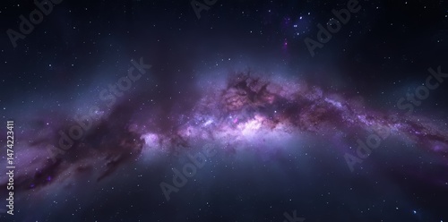 A 360 degree equirectangular projection space background featuring nebula and stars serves as an environment map and HDRI spherical panorama