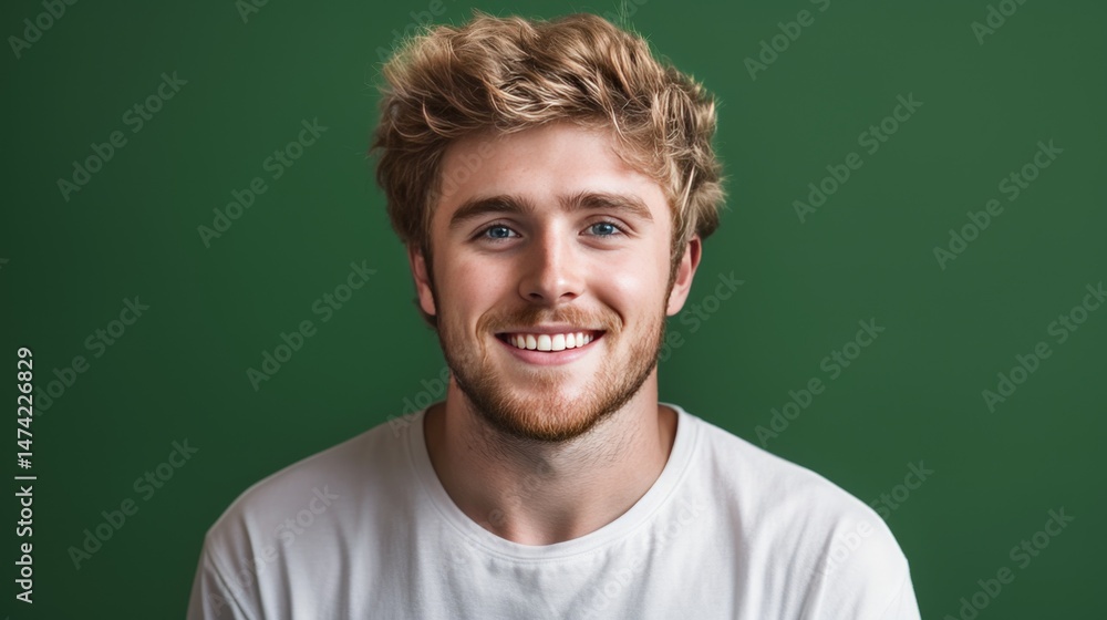 A young man with a beard and a smile is smiling for the camera