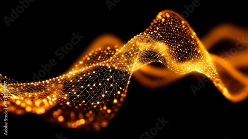 An abstract background serves as the setting for a 3D render of a high-tech futuristic particle network that represents big data and stock in the context of an abstract 3D technology concept