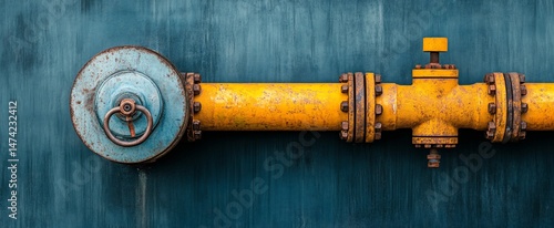 Rusty Yellow Pipeline with Valve