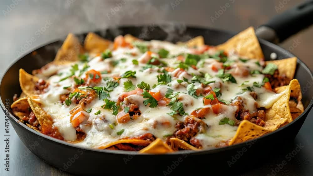 Mouthwatering nachos with cheese, ground meat, tomatoes, and fresh cilantro toppings delight every Mouthwatering nachos with cheese, ground meat, tomatoes, and fresh cilantro toppings delight every