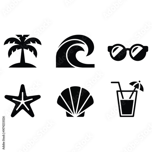 sun umbrella and beach ball vector graphic