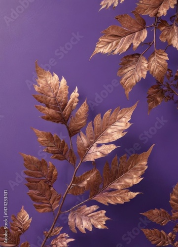 Wallpaper Mural Oxidized copper leaf design, purple background  Intricate leaf arrangement, nature-inspired , abstract, copper, vintage Torontodigital.ca